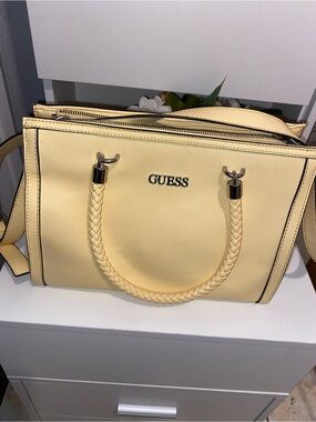 GUESS Pale Yellow Braided-Handle Tote